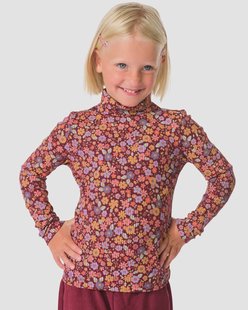 HEMA Kinder T-shirt rib bloemen bordeauxrood (bordeauxrood)