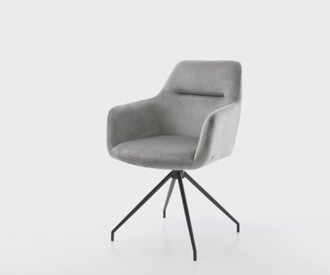 DELIFE Eetkamerstoel Pejo-Flex fluweel grijs kruisframe conisch zwart pocketveer kern