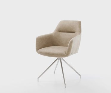 DELIFE Eetkamerstoel Pejo-Flex microvelours beige vintage kruisframe conisch roestvrij staal pocketveer kern