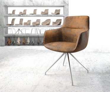 DELIFE Draaistoel Pejo-Flex bruin antiek kruisframe conisch roestvrij staal 180° draaibaar