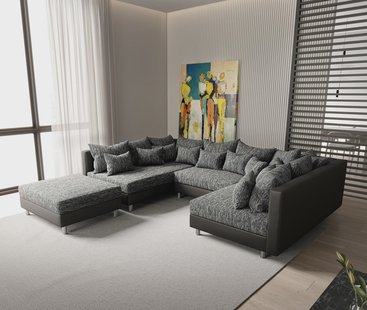 DELIFE Woonlandschap Clovis zwarte module bank met hocker