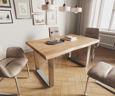 DELIFE Eettafel Edge 140x90 XL acacia natuur roestvrijstaal smal Live-Edge