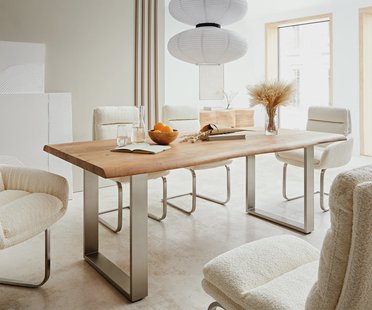 DELIFE Eettafel Edge 200x100 XL acacia natuur roestvrijstaal smal Live-Edge