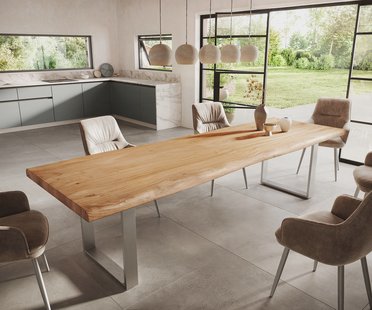 DELIFE Eettafel Edge 300x100 XL acacia natuur roestvrijstaal smal Live-Edge