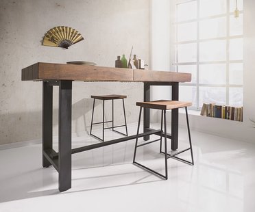 DELIFE Bartafel Blokk 165x60cm acacia bruin met metalen frame