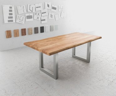 DELIFE Eettafel Edge 200x100 XL acacia natuur roestvrijstaal breed Live-Edge