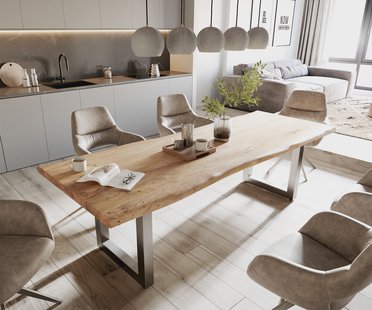 DELIFE Eettafel Edge 260x100 XL acacia natuur roestvrijstaal breed Live-Edge