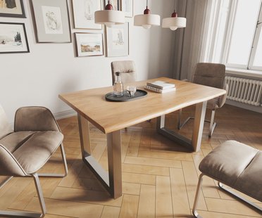 DELIFE Eettafel Edge 140x90 acacia natuur roestvrijstaal breed Live-Edge