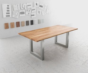 DELIFE Eettafel Edge 200x100 acacia natuur roestvrijstaal breed Live-Edge