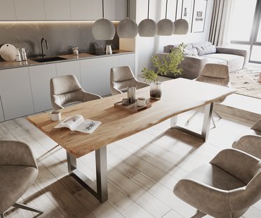 DELIFE Eettafel Edge 260x100 acacia natuur roestvrijstaal breed Live-Edge