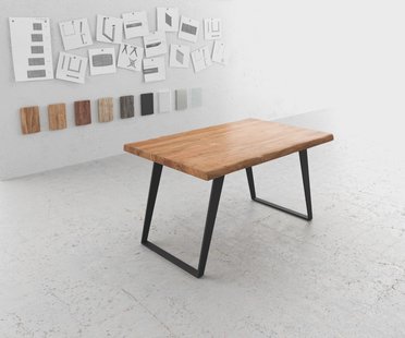 DELIFE Eettafel Edge 140x90 XL acacia natuur metaal schuin Live-Edge