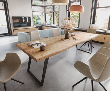 DELIFE Eettafel Edge 260x100 XL acacia natuur metaal schuin Live-Edge