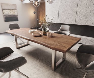 DELIFE Eettafel Edge 260x100 XL acacia bruin roestvrijstaal breed Live-Edge