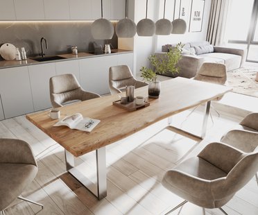 DELIFE Eettafel Edge 260x100 acacia natuur roestvrijstaal smal Live-Edge