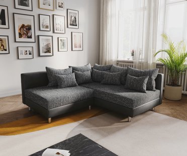 DELIFE Hoekbank Clovis zwart ottomane rechts uitbreidbare modulebank