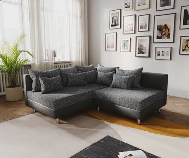 DELIFE Hoekbank Clovis zwart ottomane links modulair uitbreidbaar