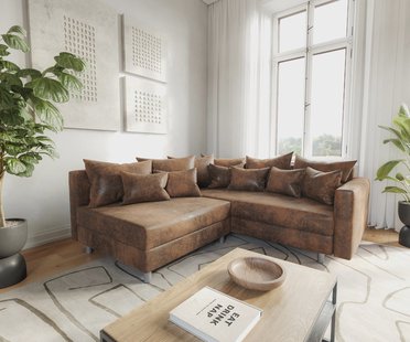 DELIFE Hoekbank Clovis bruine antieke look met armleuning ottomane rechts