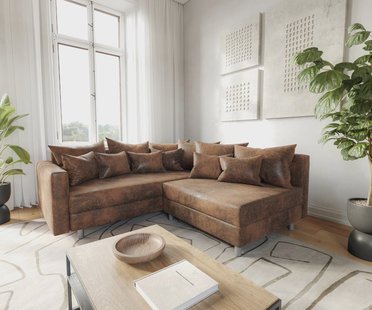 DELIFE Hoekbank Clovis bruin antiek optiek modulair armleuning ottomane links
