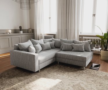 DELIFE Hoekbank Clovis lichtgrijze structuurstof armleuning ottomane links modulebank