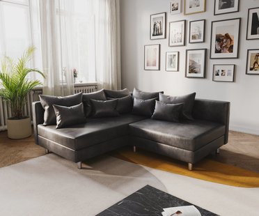 DELIFE Hoekbank Clovis antraciet antiek optiek ottomane rechts module bank