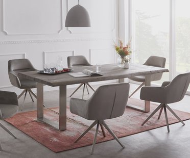 DELIFE Eettafel Edge 200x100 XL acacia platina roestvrijstaal smal Live-Edge