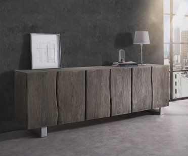 DELIFE Dressoir Live-Edge 220 cm massief acacia platina 6 deuren