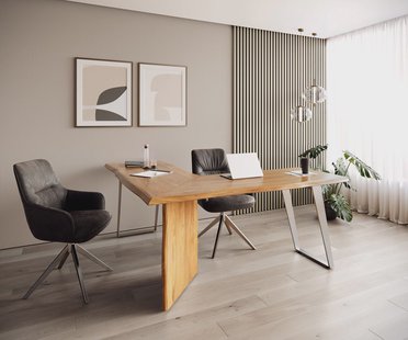 DELIFE Bureautafel Live-Edge acacia natuur 180x180 frame zilver boomkant