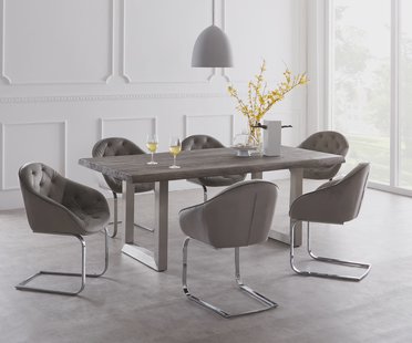 DELIFE Eettafel Edge 200x100 XL acacia platina roestvrijstaal breed Live-Edge