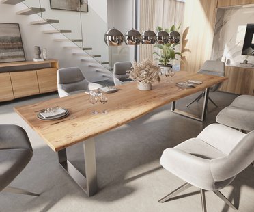 DELIFE Eettafel Edge 300x100 acacia natuur roestvrijstaal smal Live-Edge