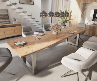 DELIFE Eettafel Edge 300x100 acacia natuur roestvrijstaal breed Live-Edge