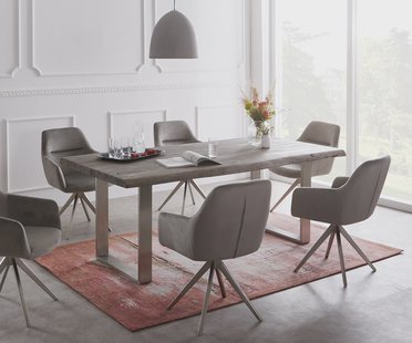 DELIFE Eettafel Edge 180x90 XL acacia platina roestvrijstaal smal Live-Edge