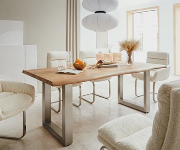 DELIFE Eettafel Edge 180x90 XL acacia natuur roestvrijstaal breed Live-Edge