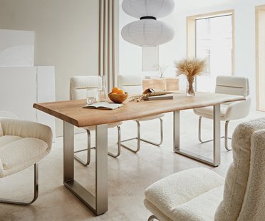 DELIFE Eettafel Edge 180x90 XL acacia natuur roestvrijstaal smal Live-Edge