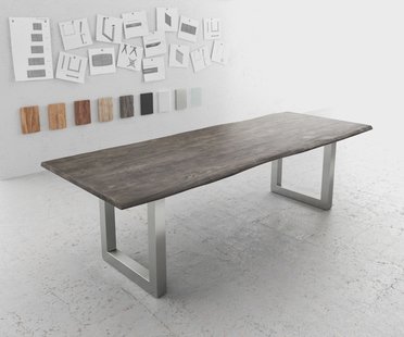 DELIFE Eettafel Edge 260x100 acacia platina roestvrijstaal breed Live-Edge