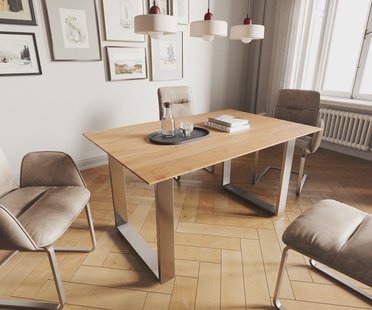 DELIFE Eettafel Edge 140x90 acacia natuur roestvrijstaal smal Zwitserse rand