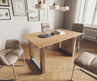 DELIFE Eettafel Edge 140x90 acacia natuur roestvrijstaal breed Zwitserse rand