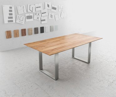 DELIFE Eettafel Edge 200x100 acacia natuur roestvrijstaal smal Zwitserse rand