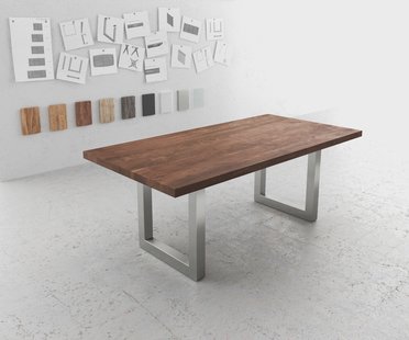 DELIFE Eettafel Edge 200x100 XL acacia bruin roestvrijstaal breed