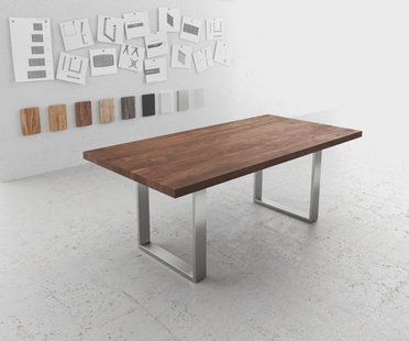 DELIFE Eettafel Edge 200x100 XL acacia bruin roestvrijstaal smal