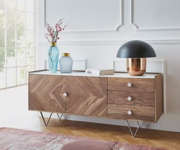 DELIFE Dressoir Pacino 175 cm sheesham natuur steenplaat wit