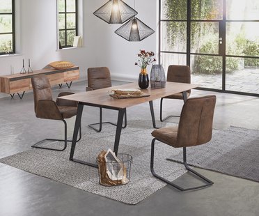 DELIFE Eettafel Edge 200x100 acacia natuur metaal schuin Zwitserse rand