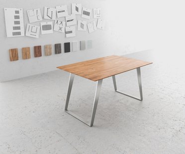 DELIFE Eettafel Edge 140x90 acacia natuur roestvrijstaal schuin Zwitserse rand