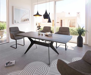 DELIFE Eettafel Edona 160/200x90 cm keramiek optiek grijs metaal uitschuifbaar