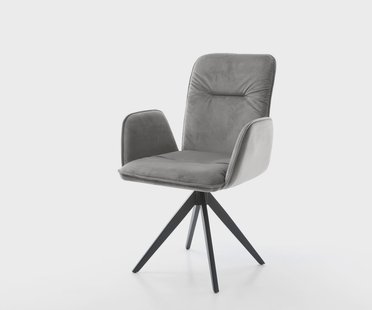 DELIFE Eetkamerstoel Vinja-Flex fluweel grijs kruisframe hoekig zwart