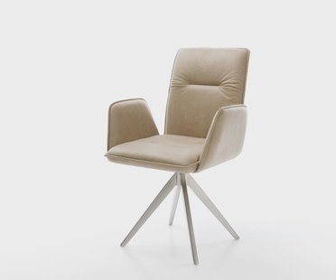 DELIFE Eetkamerstoel Vinja-Flex microvelours beige vintage kruisframe hoekig roestvrij staal