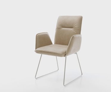 DELIFE Eetkamerstoel Vinja-Flex microvelours beige vintage slipframe roestvrij staal