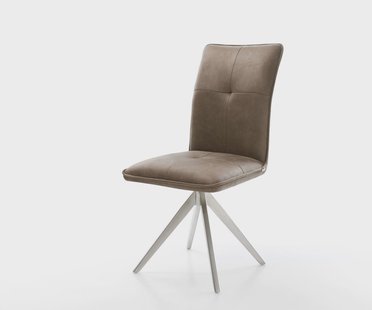 DELIFE Eetkamerstoel Maddy-Flex microvelours taupe vintage kruisframe hoekig roestvrij staal