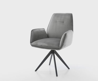 DELIFE Eetkamerstoel Zoa-Flex fluweel grijs kruisframe hoekig zwart pocketveer kern