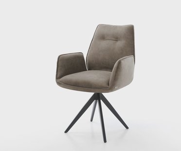 DELIFE Eetkamerstoel Zoa-Flex microvelours taupe vintage kruisframe hoekig zwart pocketveer kern