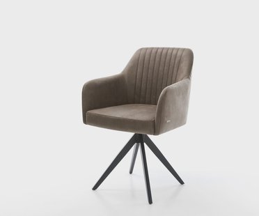 DELIFE Eetkamerstoel Greg-Flex microvelours taupe vintage kruisframe hoekig zwart pocketveer kern